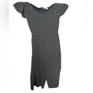 Monteau large Black & White Polka Dot V-Neck Belted Short Sleeve Jumpsuit